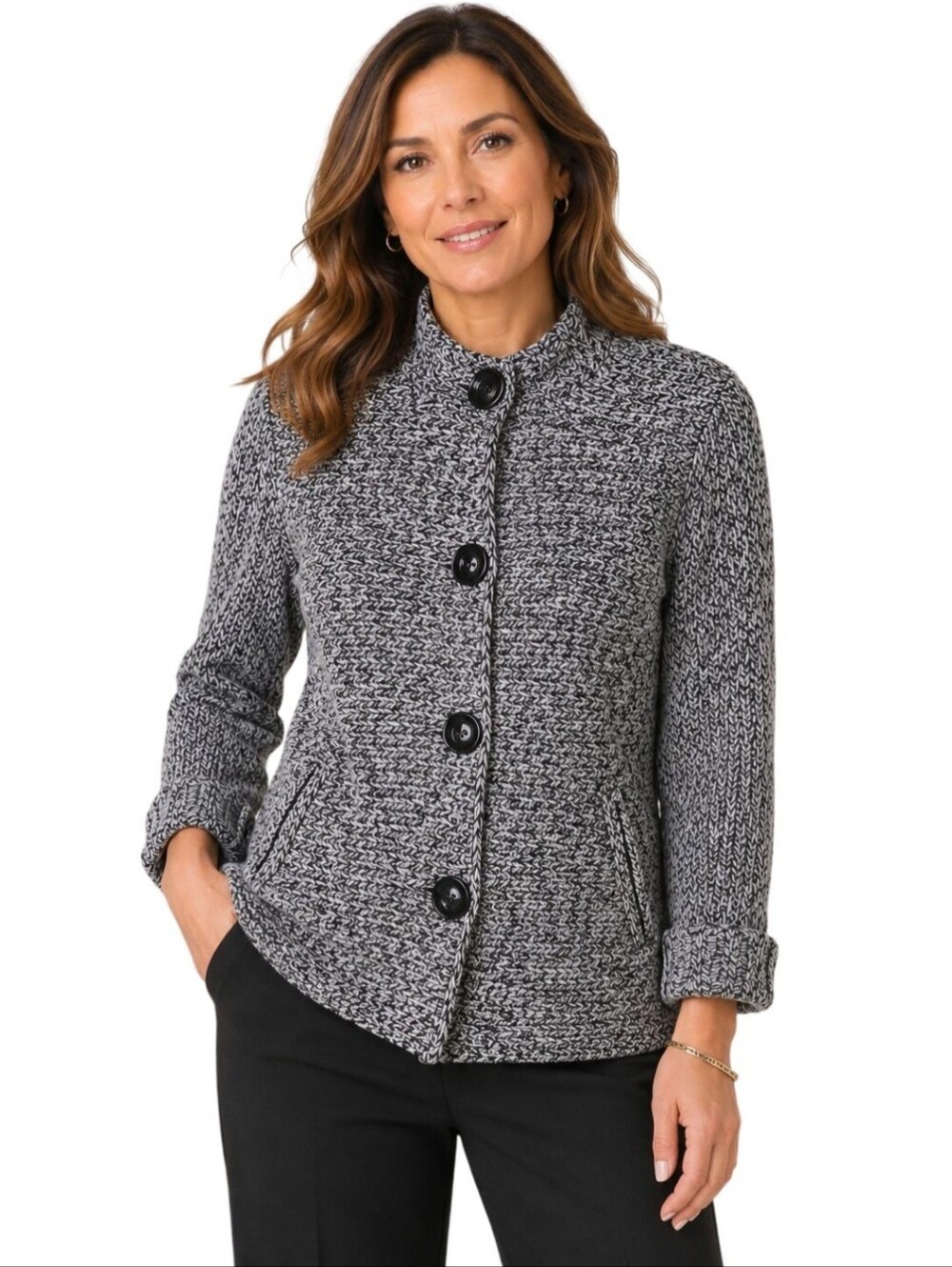 Jones New York Chunky Knit Snap Closure Alpaca Wool Blend Sweater Jacket Size M